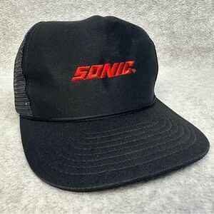 Vintage Sonic Hat Adult OSFA Black Rope Brim 5 Panel Mesh Trucker Fast Food Work